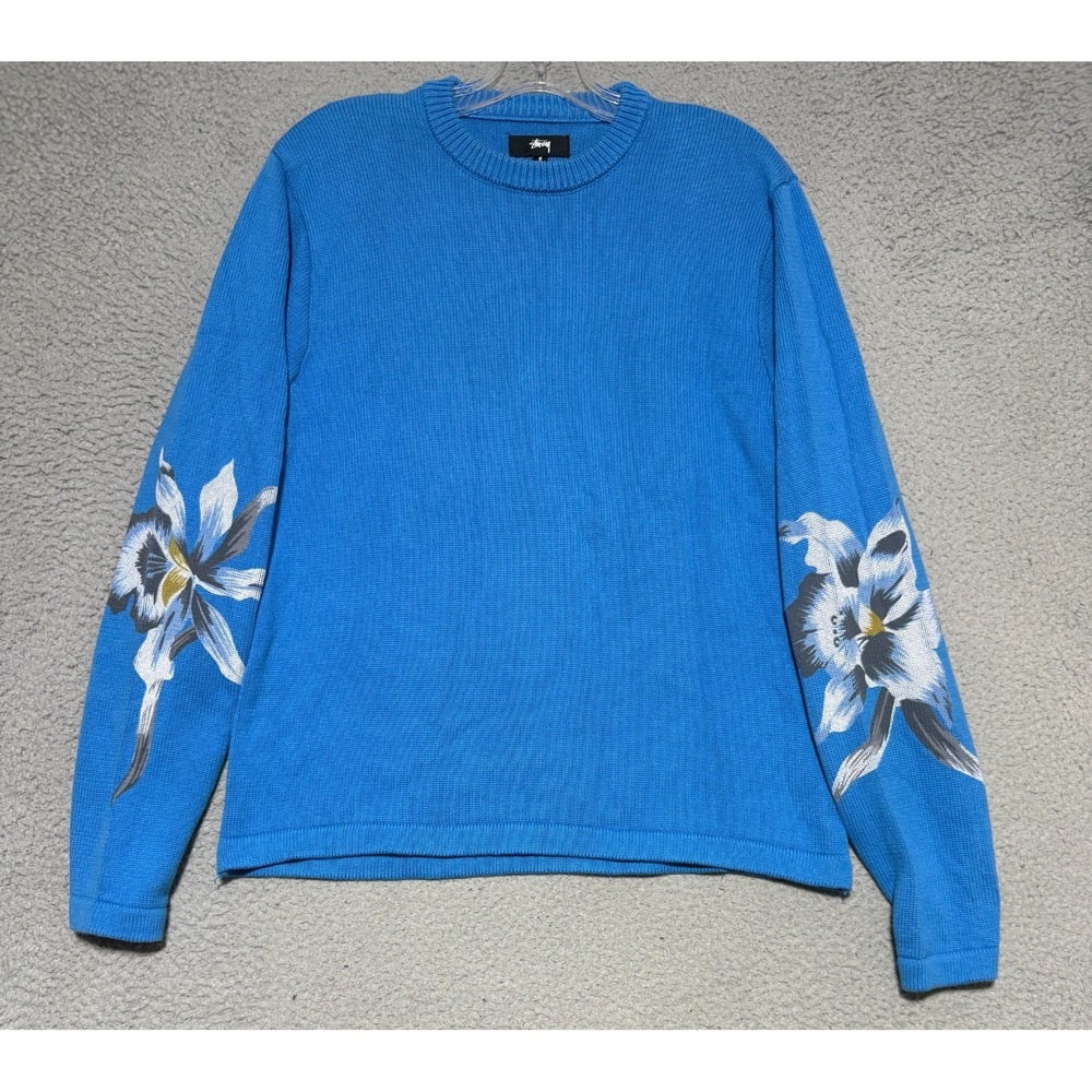 Stussy Orchid crewneck sweater Size Small Blue 100% Cotton